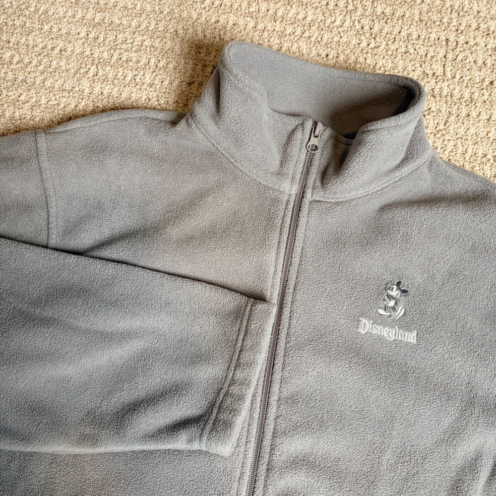 Disney Parks Mickey Mouse Disneyland Gray Full Zip Fleece Jacket Mens Medium